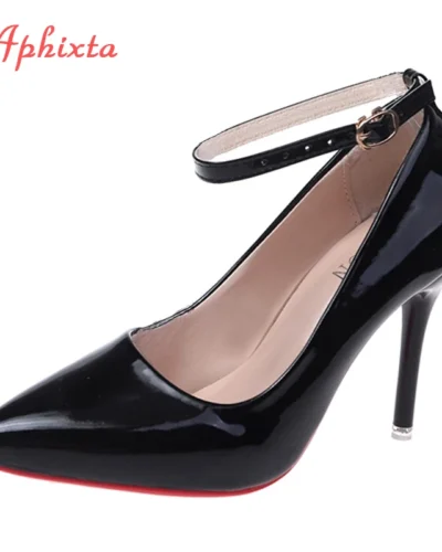 Aphixta Blcak Shoes Woman 10cm High Heel Pumps Buckle Thin Heels Women Shoes Wedding Party Sexy e Shoes Shoes Big Szie 45