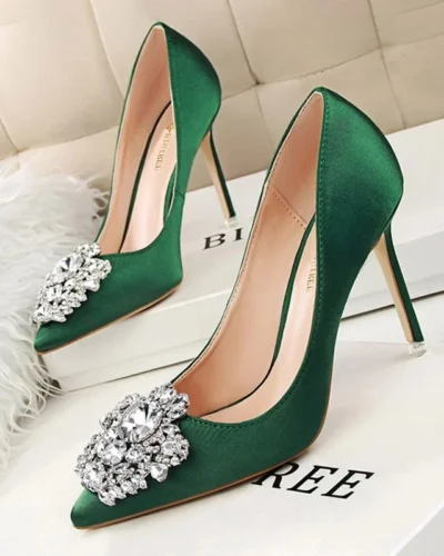 BIGTREE Shoes Rhinestone Women Pumps Stiletto Women Shoes Sexy High Heels Wedding Shoes Luxurious Women Heels Party Shoes Female