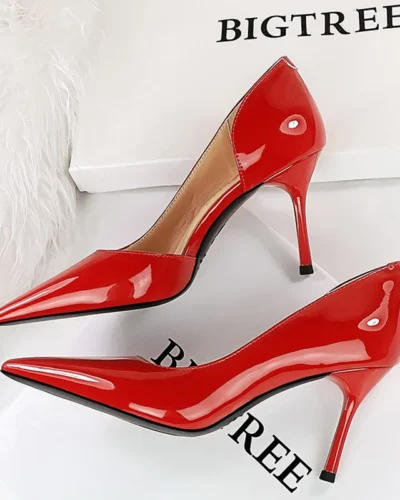 BIGTREE Shoes Women 8 Cm Heels Patent Leather Woman Pumps Stilettos Fashion Lady Shoes Sexy Party Shoes High Heels Plus Size 43