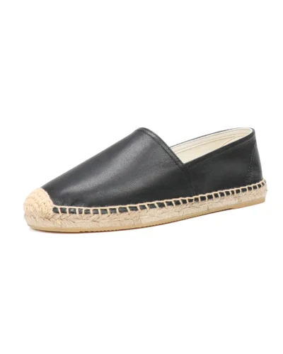 Casual Espadrilles Flat Cow Leather Shoe for Women Slip-on Rubber Ballet Flats