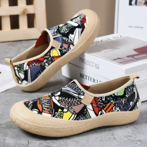 Women's Breathable Mom Shoes Soft Flat Sole Slip-On Spring Casual Cloth Shoes Orthopedic Comfort Lightweight Non-Slip Wide Width