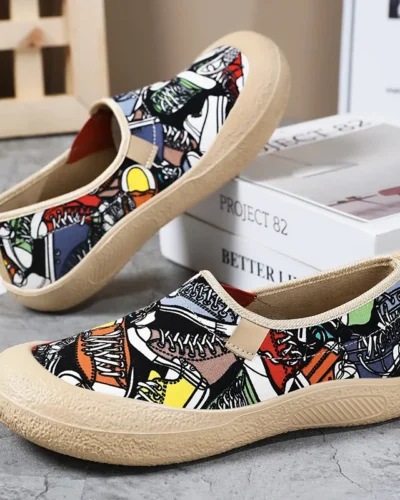 Women's Breathable Mom Shoes Soft Flat Sole Slip-On Spring Casual Cloth Shoes Orthopedic Comfort Lightweight Non-Slip Wide Width