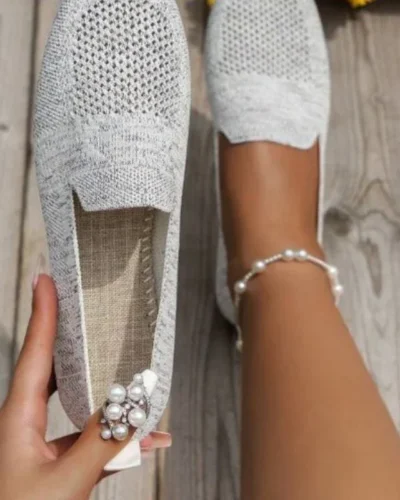 Solid Color Square Toe Mesh Loafers Shallow Women Flats Shoes Soft Bottom Knit Ballet Flats Shoes Casual Slip on Boat Shoes 2024