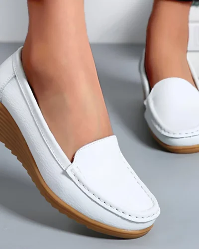 Leather Shoes For Women Flats White Black Loafers With Heels Shoes Casual Women's Moccasins Slip On Flat Shoes Summer Footwear