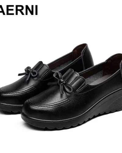 YAERNI autumn new fashion lace-up women high heels shoes woman wedge leather single casual shoes comfortable women pumps 35-41