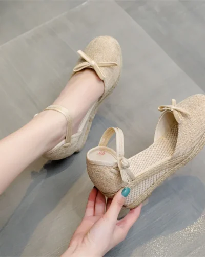 Round Toe Med Sandals Sexy Comfort Shoes for Women Summer Heels Clogs Wedge Large Size Espadrilles Platform Medium Handmade Girl