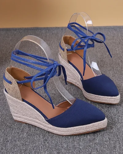 Large Size Comfort Shoes for Women Luxury Sandals Strappy Heels Espadrilles Platform Clogs Wedge Med Big Fashion Closed Lace Up