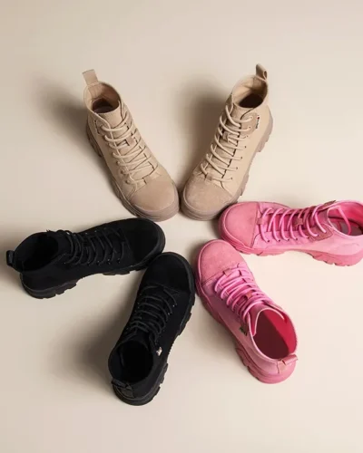 Summer new women's fashionable walking boots, leather breathable ultra-thin hiking boots, thick soled casual sports hiking boots
