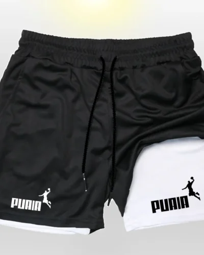 Men's Summer 2-in-1 Double Layer Shorts Gym Fitness Exercise Slow Running Breathable Elastic Compression Men Double Layer Short