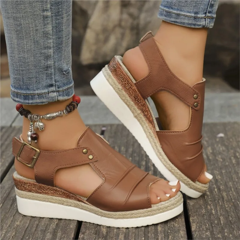 Shoes Sandals Women Summer Party Sandals Ladies Breathable Sandals Woman Wedge Walking Shoes Retro Female Women Sandal Footwear