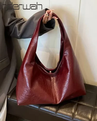 Designer Large PU Leather Hobo Underarm Bags Lady Fashion Shoulder Party Bag for Women New Trend Y2K Casual Handbags and Purses