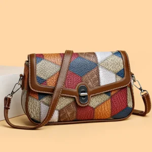 Ladies Messenger Bag New Solid Color Splicing New Trendy Wide Shoulder Strap Small Square Bag Retro Casual Simple Crossbody Bag