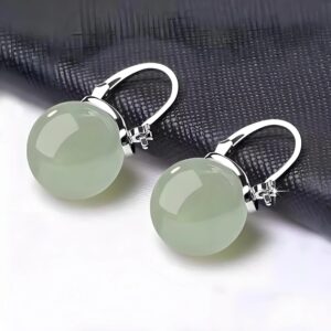 Elegant Jade Drop Earrings for Women - Hypoallergenic Ear Clips with Premium Green Gemstone