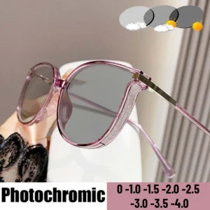 Sparkling Frame Photochromic Myopia Glasses for Women Oversized outdoor UV Near Sight Eyewear Fashion Eyeglasses Diopter To -4.0