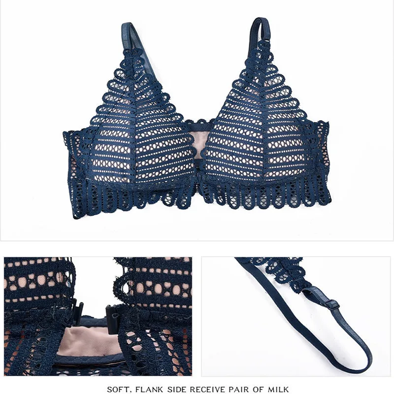 New Women's Bra French Triangle Cup Underwear Women's Thin Sexy Lace Beautiful Back Buckle Small Bra Gathering No Steel Ring Bra - Image 5