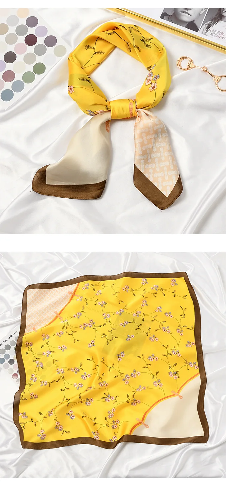 70*70cm Sweet Florals Flowers Print Square Scarf Women Bandana Hairband Lady Head Wraps Female Shawl Fashion Neckerchief - Image 3
