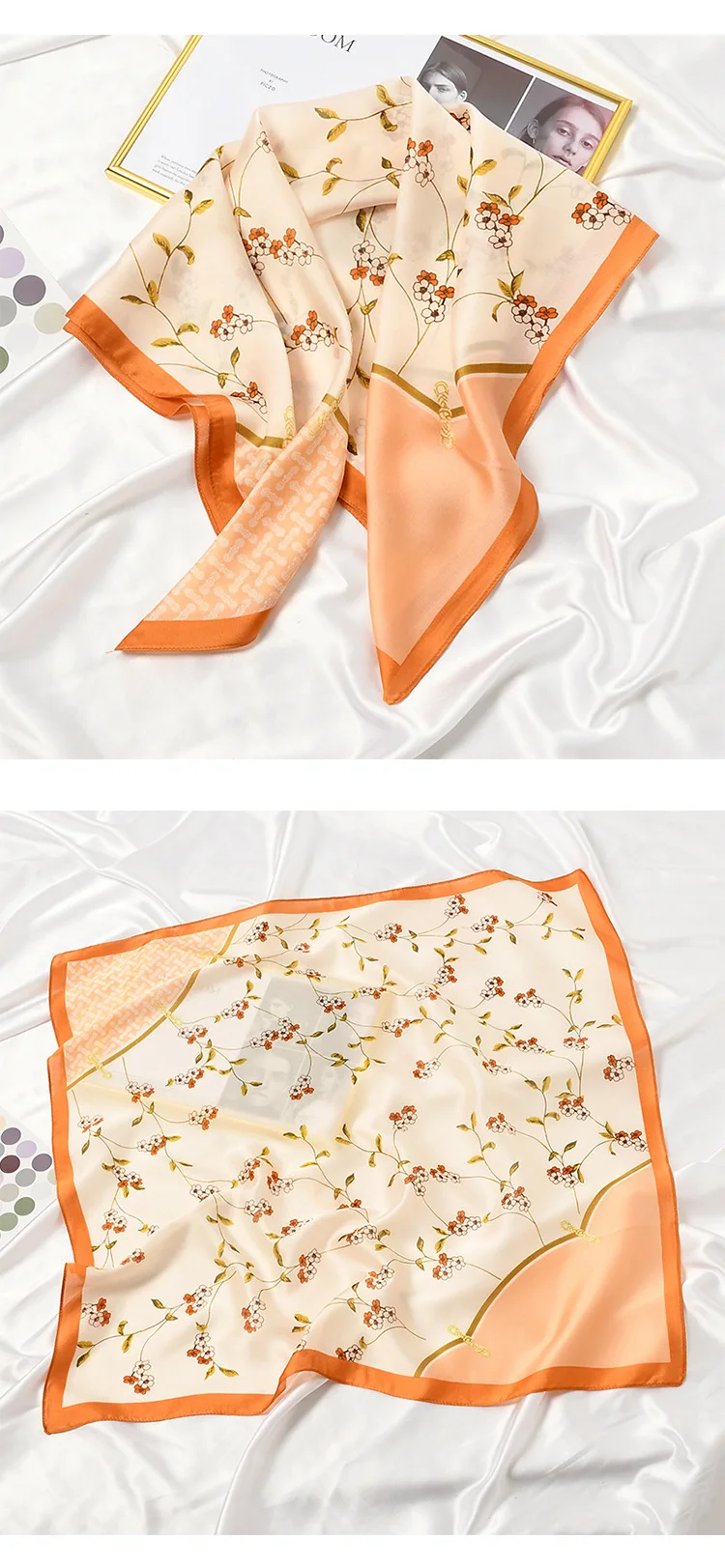 70*70cm Sweet Florals Flowers Print Square Scarf Women Bandana Hairband Lady Head Wraps Female Shawl Fashion Neckerchief - Image 5