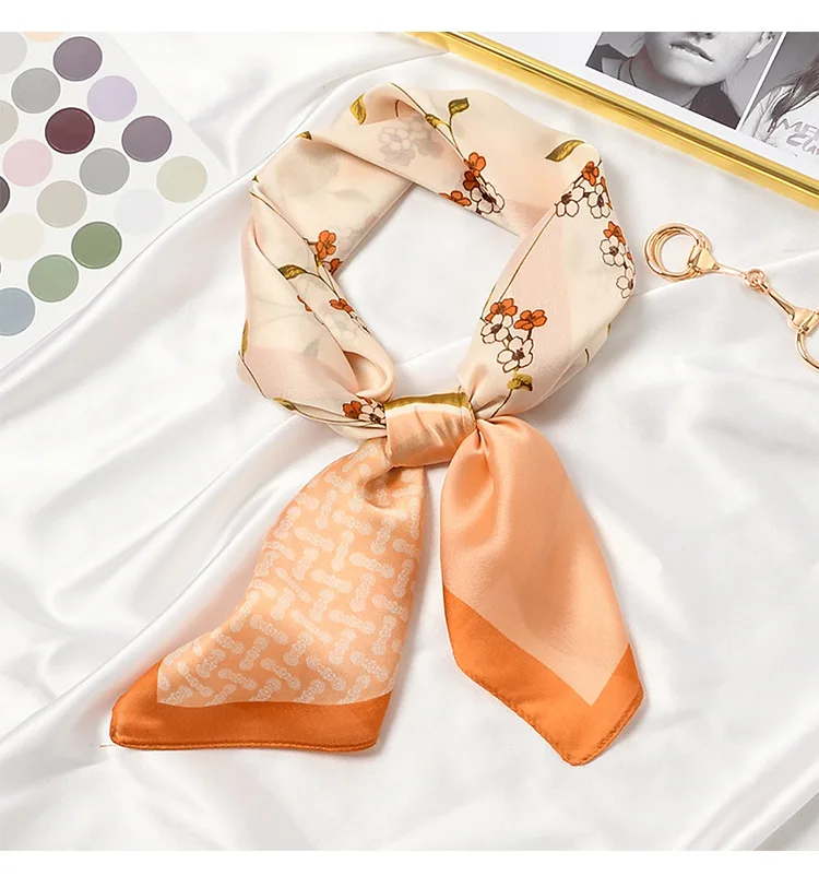 70*70cm Sweet Florals Flowers Print Square Scarf Women Bandana Hairband Lady Head Wraps Female Shawl Fashion Neckerchief - Image 2
