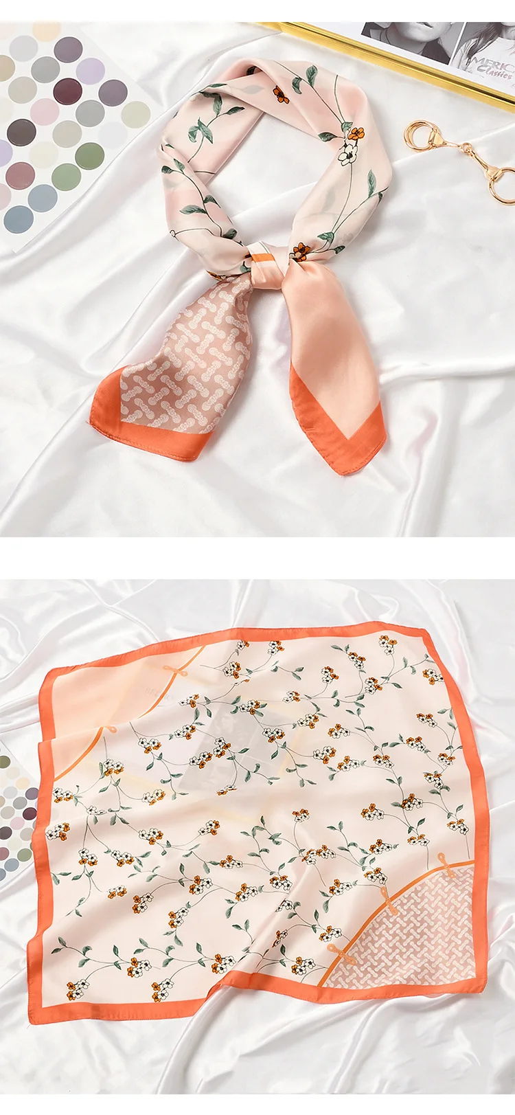 70*70cm Sweet Florals Flowers Print Square Scarf Women Bandana Hairband Lady Head Wraps Female Shawl Fashion Neckerchief - Image 4