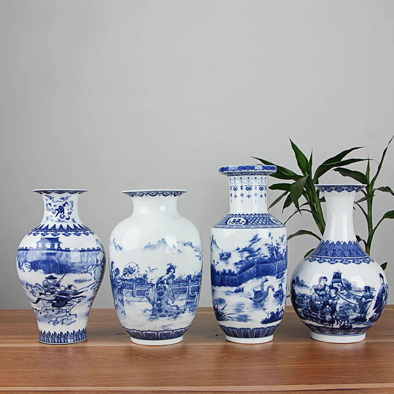 Classic Chinese Blue and White Ceramic Vase Antique Tabletop Porcelain Flower Vase For Hotel Dining Room Decoration - Image 4