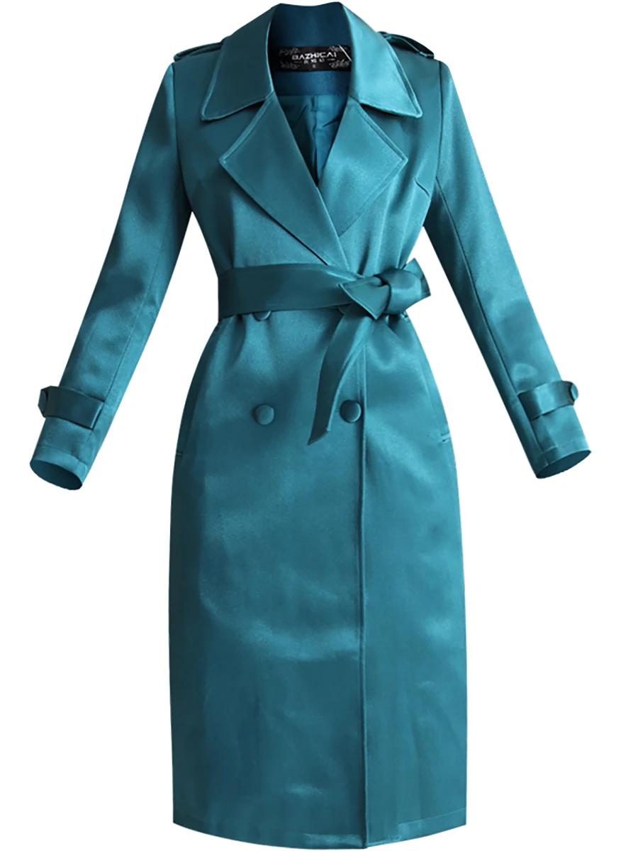 Women Trench Coat New Spring Autumn Turn Down Collar Double Breasted Mid-Length Windbreaker Female Fashion Overcoat - Image 6