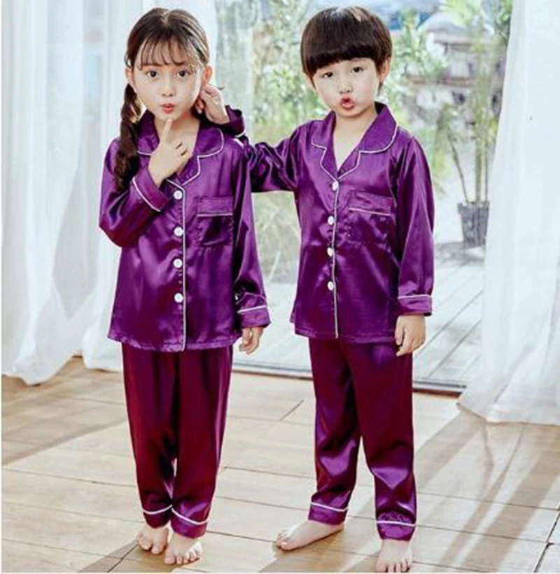 New Button-Down Spring Autumn Children Satin Pajamas Sets Kids Girls Solid Silk Long Sleeve 2 Pieces Tops+Pants Sleepwear Pyjama - Image 5
