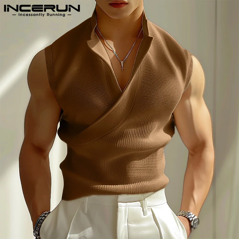 INCERUN Men Tank Tops Solid Color V Neck Sleeveless Casual Male Vests Summer Streetwear 2024 Fashion Leisure Korean Men Clothing - Image 2