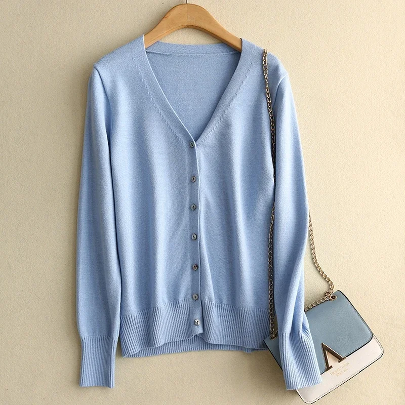 Spring Autumn Women Cardigans Single Breasted V-neck Solid Knitted Sweater Slim Female White Cardigans Casual Outerwear - Image 5