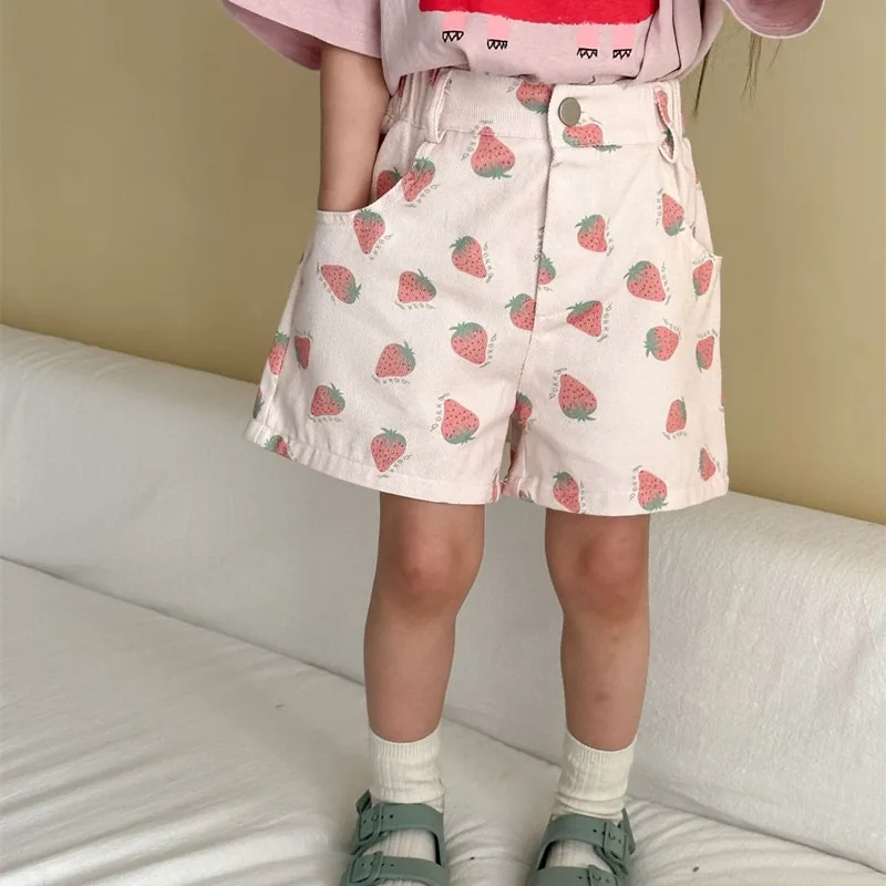 Kids Summer Cotton Shorts Strawberry Cartoon Print Boys Casual Loose Short Pants Girls Elastic Waist Baby Knee-length Pants - Image 4