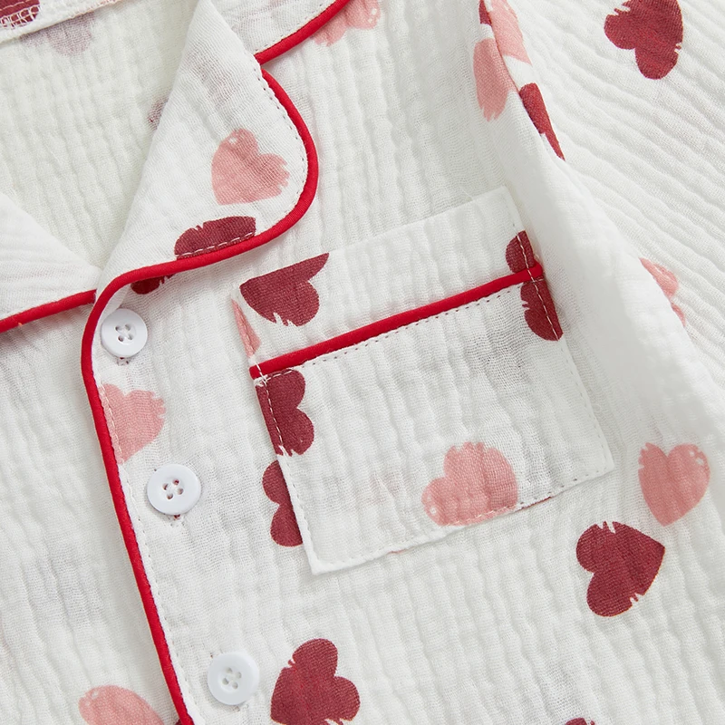 Girls Pajama Set Cute Heart Patterned Long Sleeve Top with Cozy Elastic Waist Pants for a Good Night s Sleep - Image 2