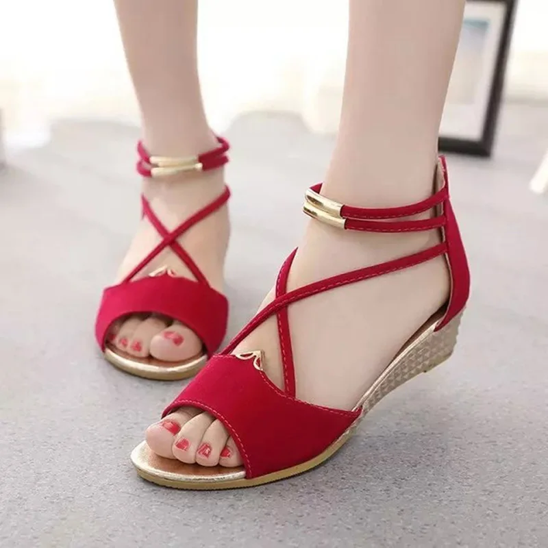 Peep toe Sandals Women Summer Shoes Women Wedges Sandals Fashion Summer Ladies Wedge Shoes Woman Sandal Black Red Blue A679 - Image 5