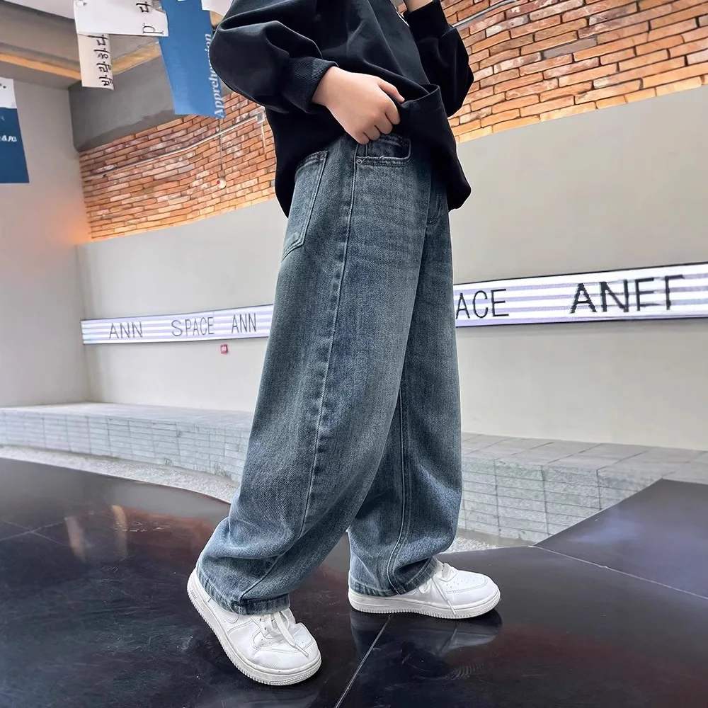 Spring Boys Jeans Pants Kids boys Wide Leg Straight Trousers Loose-Fit Casual Trousers Childrens Trendy Sweatpants Pant 5-14Y - Image 2