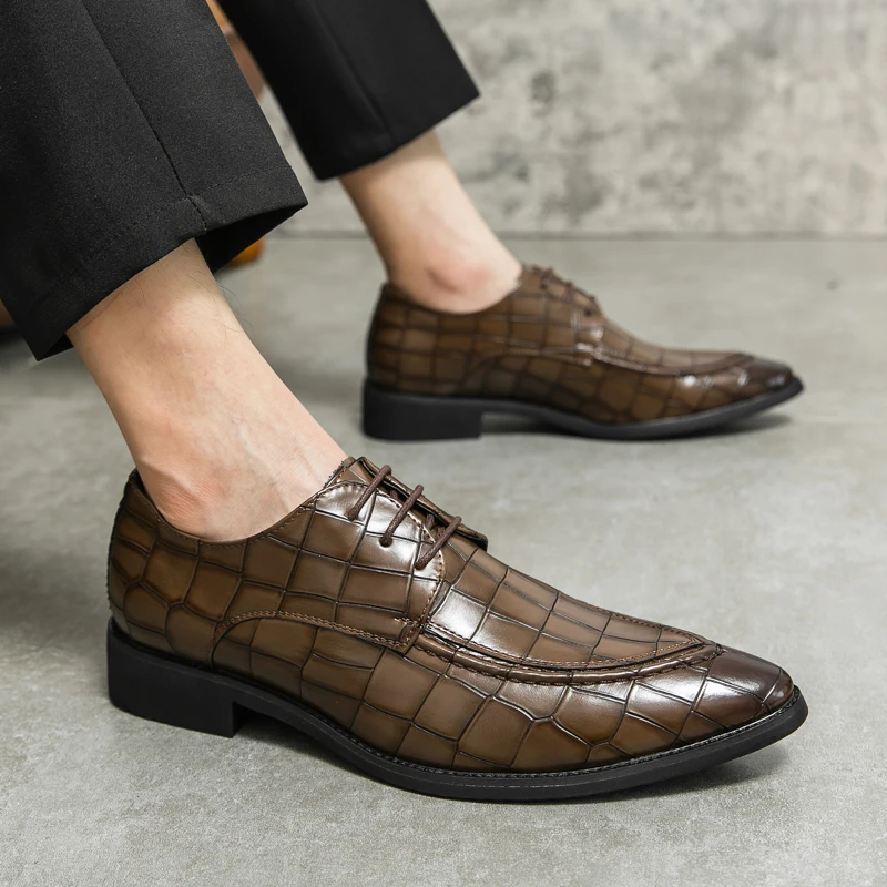 Men Derby Shoes Split Leather 38-46 Big Size Fashion Black Lace-up Oxford Flats Classic Business Formal Casual Loafers - Image 6