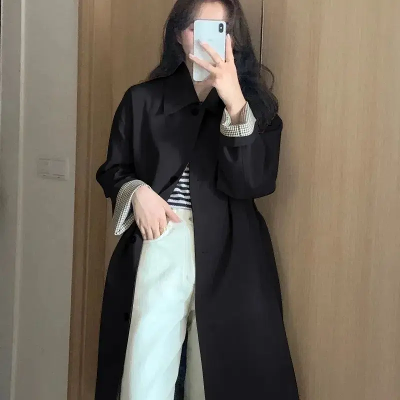 Turn-down Collar Trench Women New Korean Style Autumn Students Coats All-match Long Single Breasted Comfortable Chic Fashion - Image 2