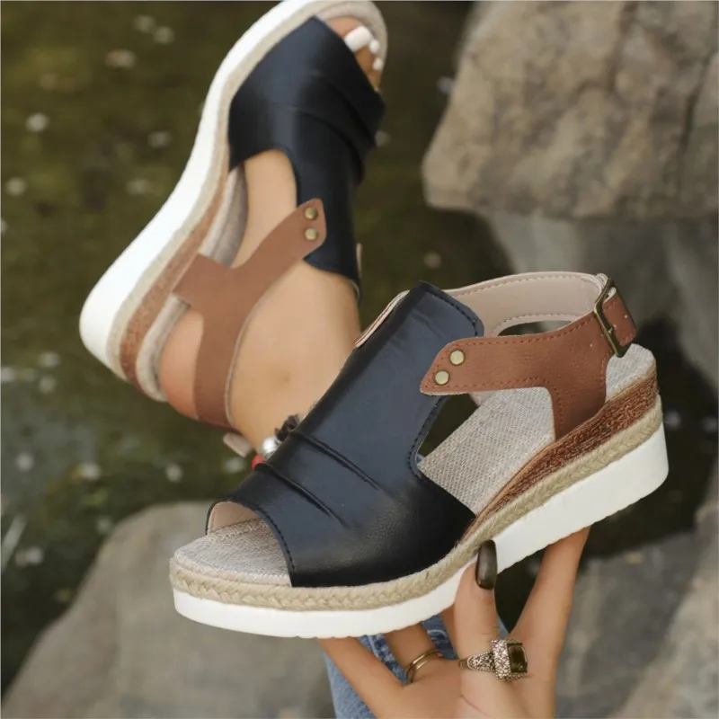 Shoes Sandals Women Summer Party Sandals Ladies Breathable Sandals Woman Wedge Walking Shoes Retro Female Women Sandal Footwear - Image 2