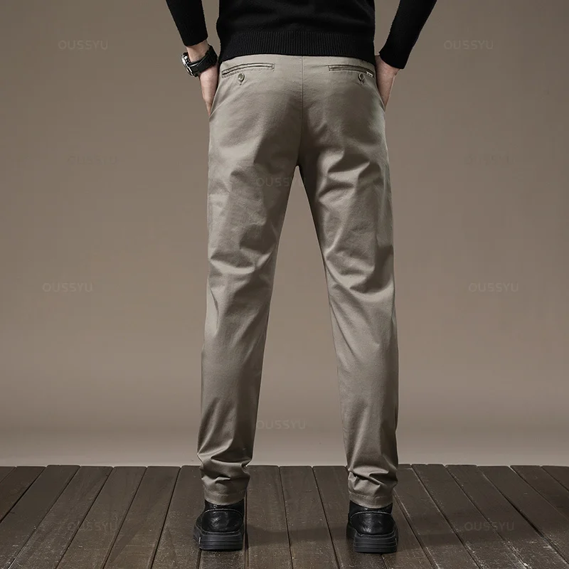 New High Quality Combed Cotton Casual Pants Men Thick Solid color Business Fashion Straight Fit Chinos Gray Brand Trousers Male - Image 5