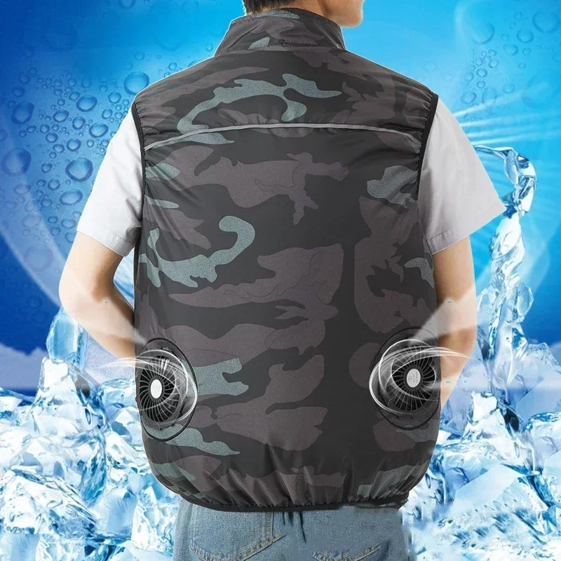 New Air Conditioner Fan Vest Mens Summer Fishing Cooling Sleeveless Work Jacket Refrigeration Clothes Hiking Camouflage Ice Vest - Image 2
