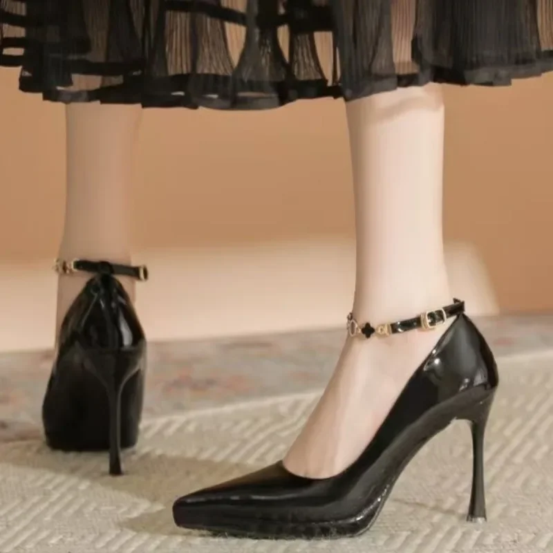 2025Autumn New Stiletto High Heels Women's Pointed Head Shallow Mouth Metal Chain Anti-slip Wear-resistant Single Shoes - Image 6