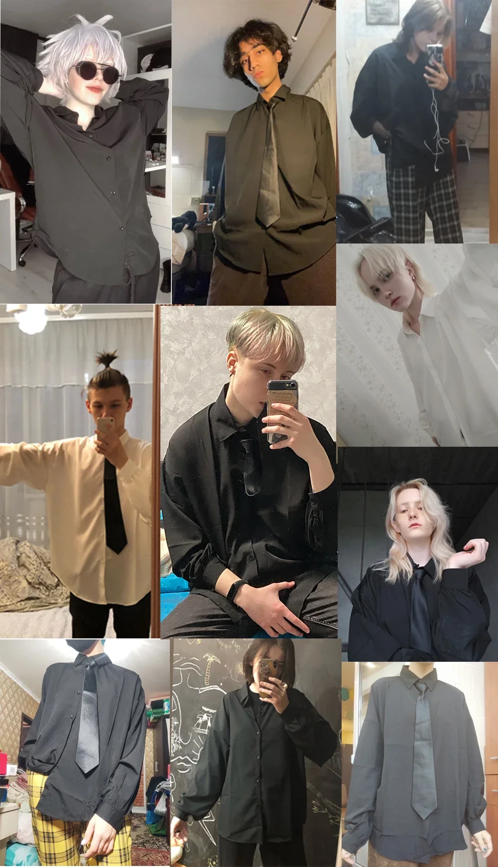 2025 Black Long-sleeved Shirts Men Korean Comfortable Blouses Casual Loose Single Breasted Shirt with Tie - Image 6