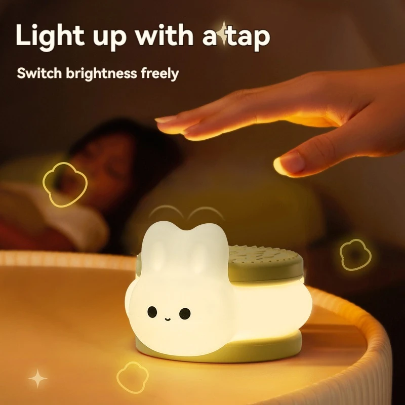 USB Rechargeable Timer Switch LED Night Light Cute Biscuit Rabbit Lamp For Kids Bedroom Dimming Table Pat Lamps Birthday Gift - Image 5