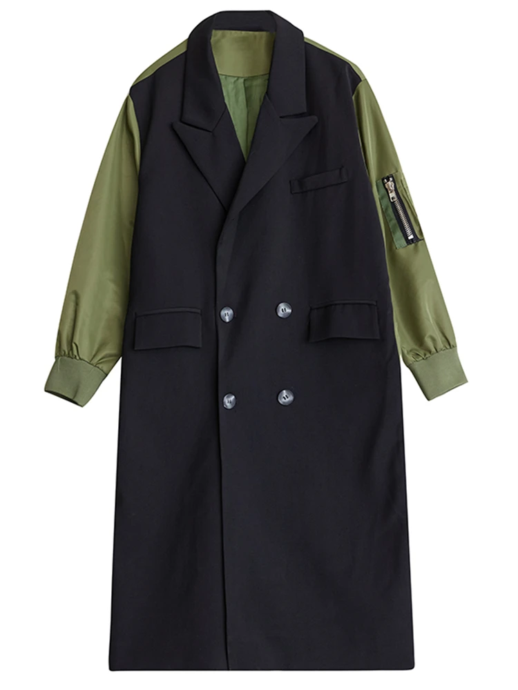 Oversized Turn-down Collar Trench Coat For Women 2024 Autumn Winter Casual Loose Vintage Patchwork Fashion Outerwear Cardigan - Image 6
