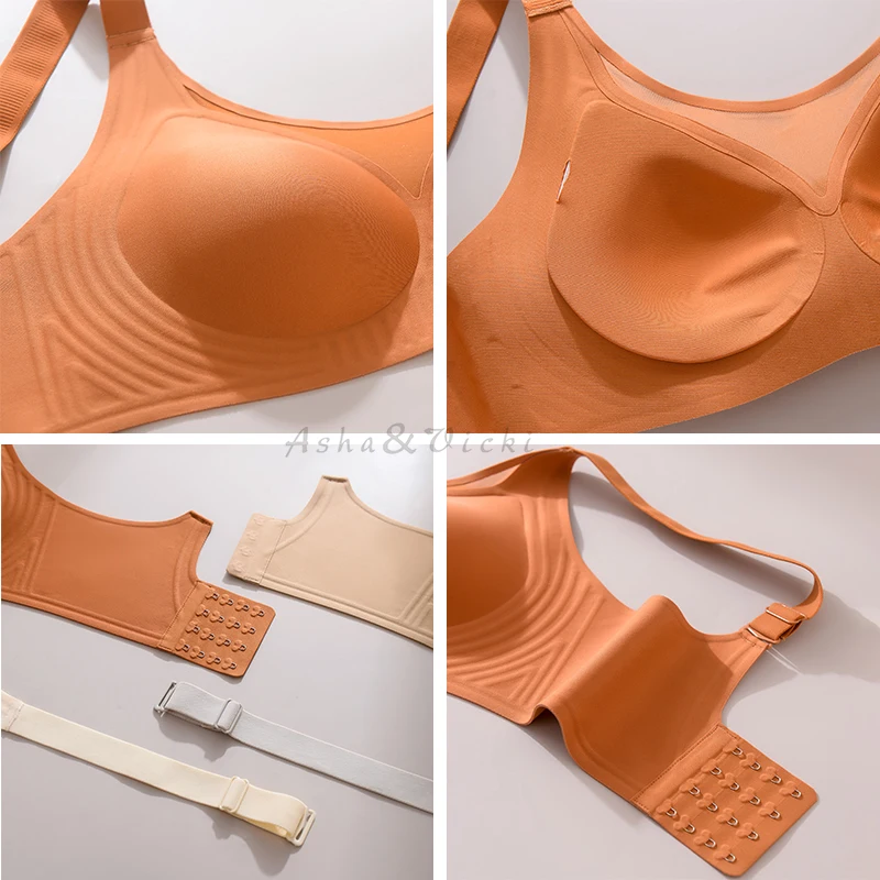 Plus Size Jelly Gum Full Cover Semi Fixed Large Cup Lace Underwear Anti Glare Mesh Woman Bra Comfortable Gathering - Image 6