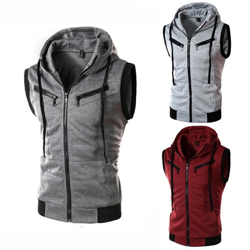 2023 New Fashion Zipper Cardigan Sweater Mens Sleeveless Hooded Vest Jacket Plus Size S-4XL Streetwear Vest Hoodies - Image 2