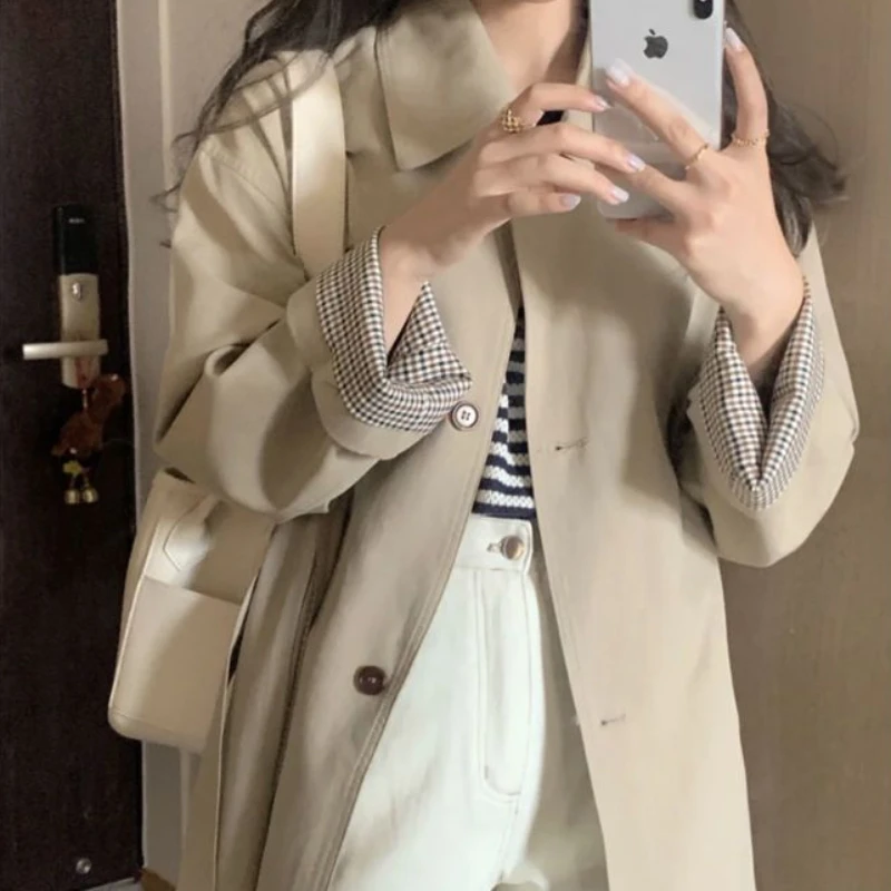 Turn-down Collar Trench Women New Korean Style Autumn Students Coats All-match Long Single Breasted Comfortable Chic Fashion - Image 5