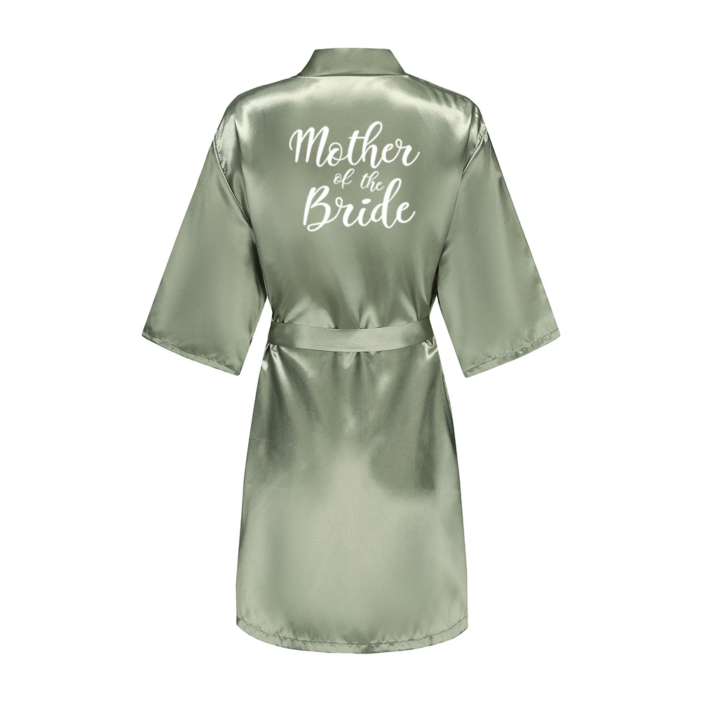 Grass Green Women's White Letter Bride Bridesmaid Short Satin Robes for Wedding Party Getting Ready - Image 5