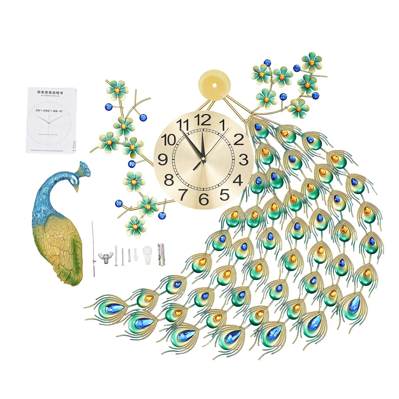 Luxury Peacock Wall Clock Metal Watch Living Room Art Decor Modern Wall Clock - Image 3