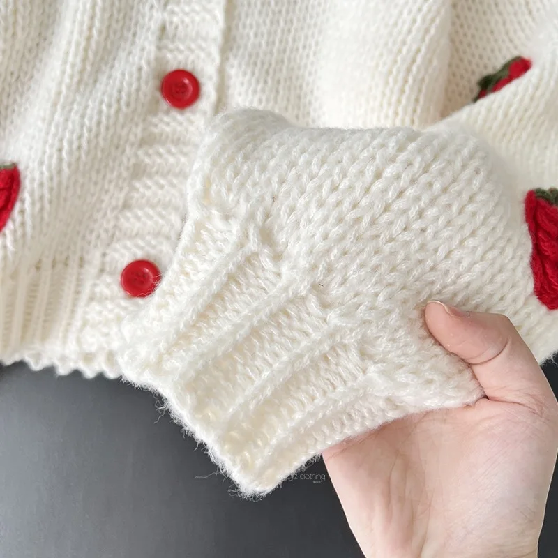 Fashion age reduction three-dimensional embroidery strawberry jacquard knitted cardigan soft waxy skin V-neck sweater - Image 5