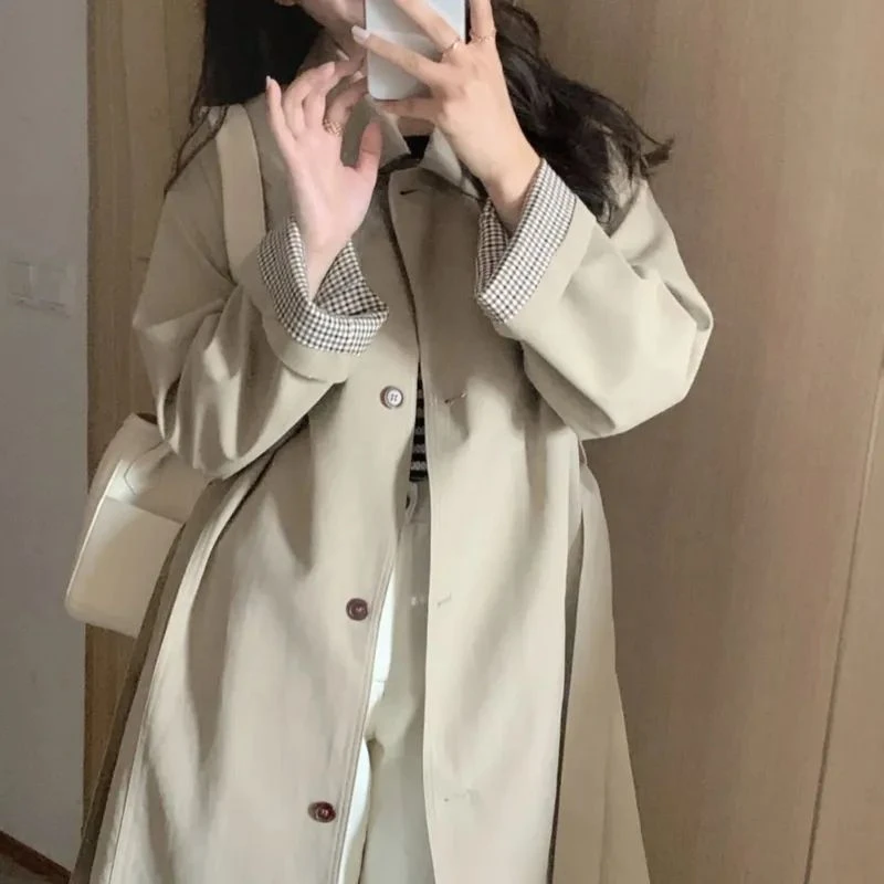 Turn-down Collar Trench Women New Korean Style Autumn Students Coats All-match Long Single Breasted Comfortable Chic Fashion - Image 4