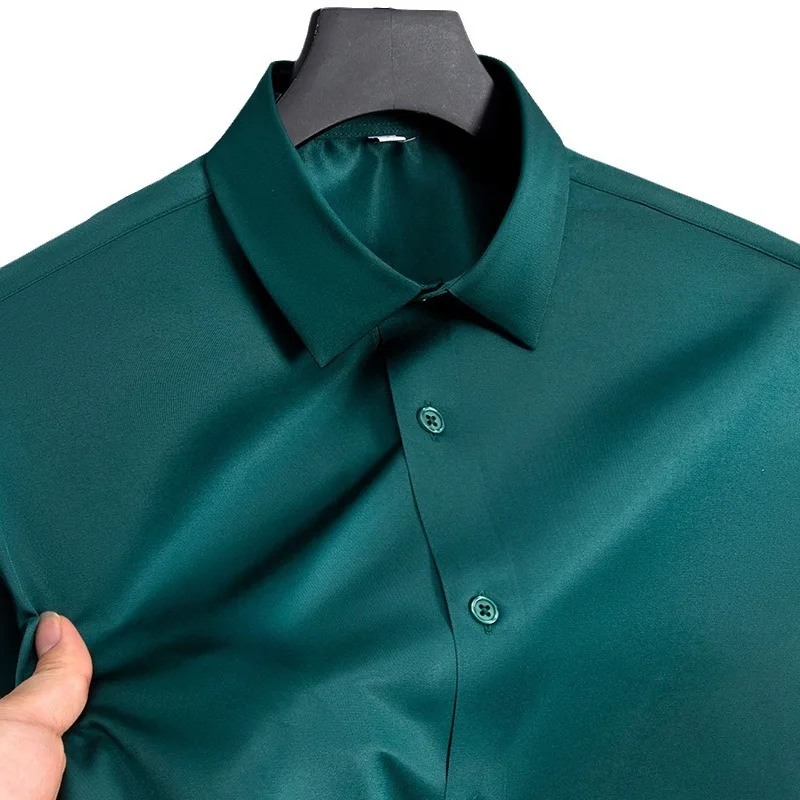 Summer shirt, men's white glossy non ironing shirt, men's wrinkle resistant ice silk casual high-end seamless business shirt - Image 5