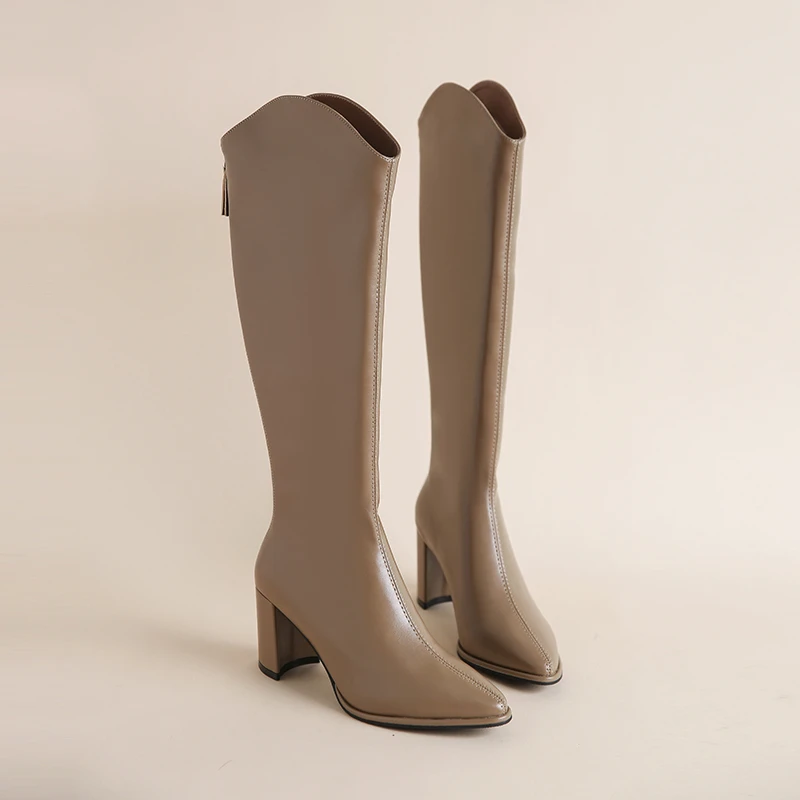 Plus Size 34-43 New Women Boots Zipper Thick High Heels Simple Thick High Heels Autumn Winter Boots Knee High Botas - Image 4